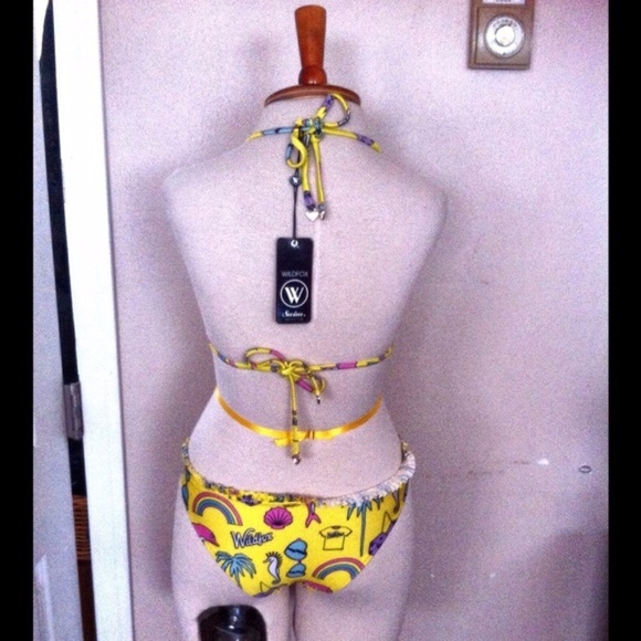 New Wildfox Swimwear Yellow Emoji Ruffle Trim Monokini one pc same day shipping - Picture 4 of 6